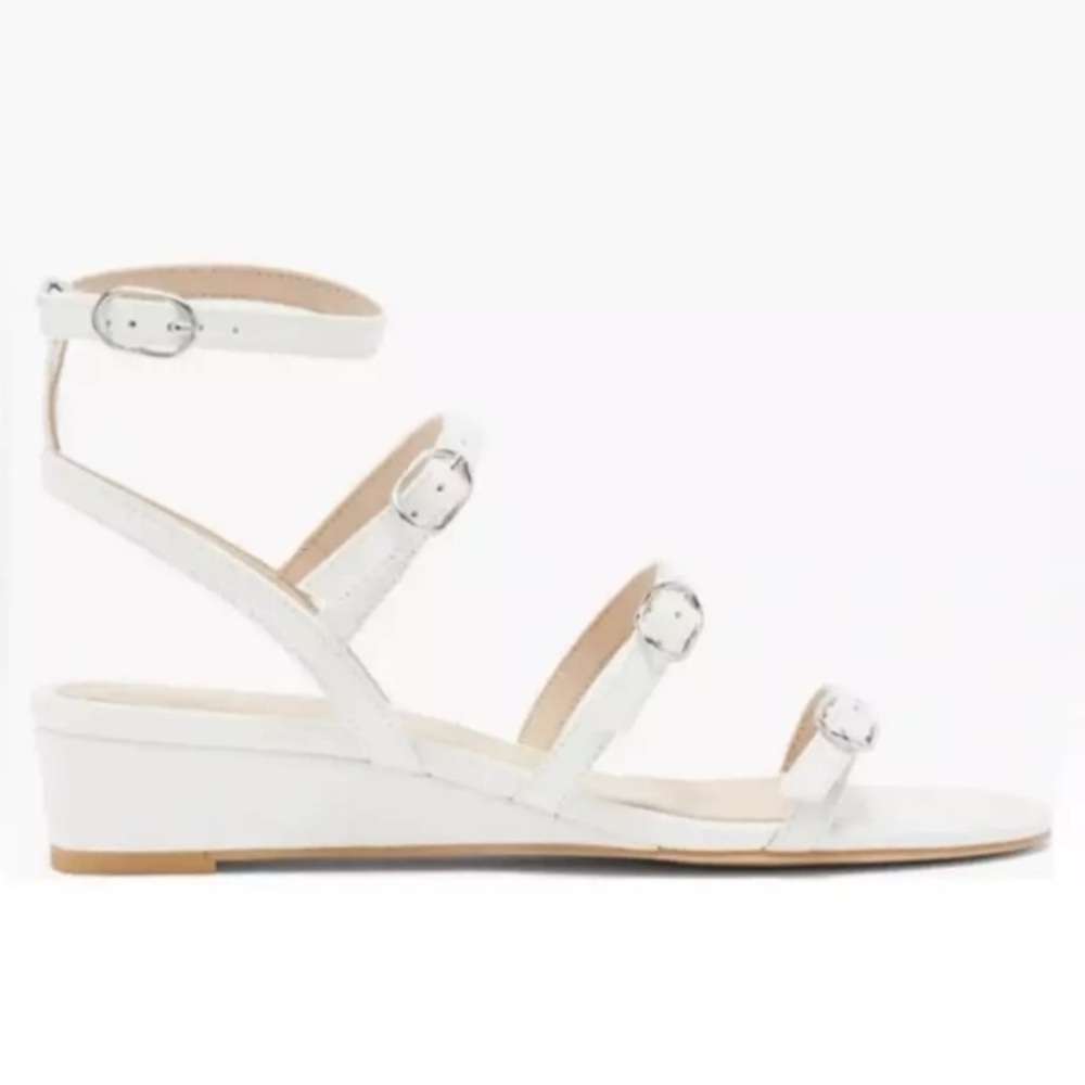 $450 STUART WEITZMAN Grecian Buckle Wedge White Leather Sandals Sz 36.5 6 B NEW - Picture 13 of 15